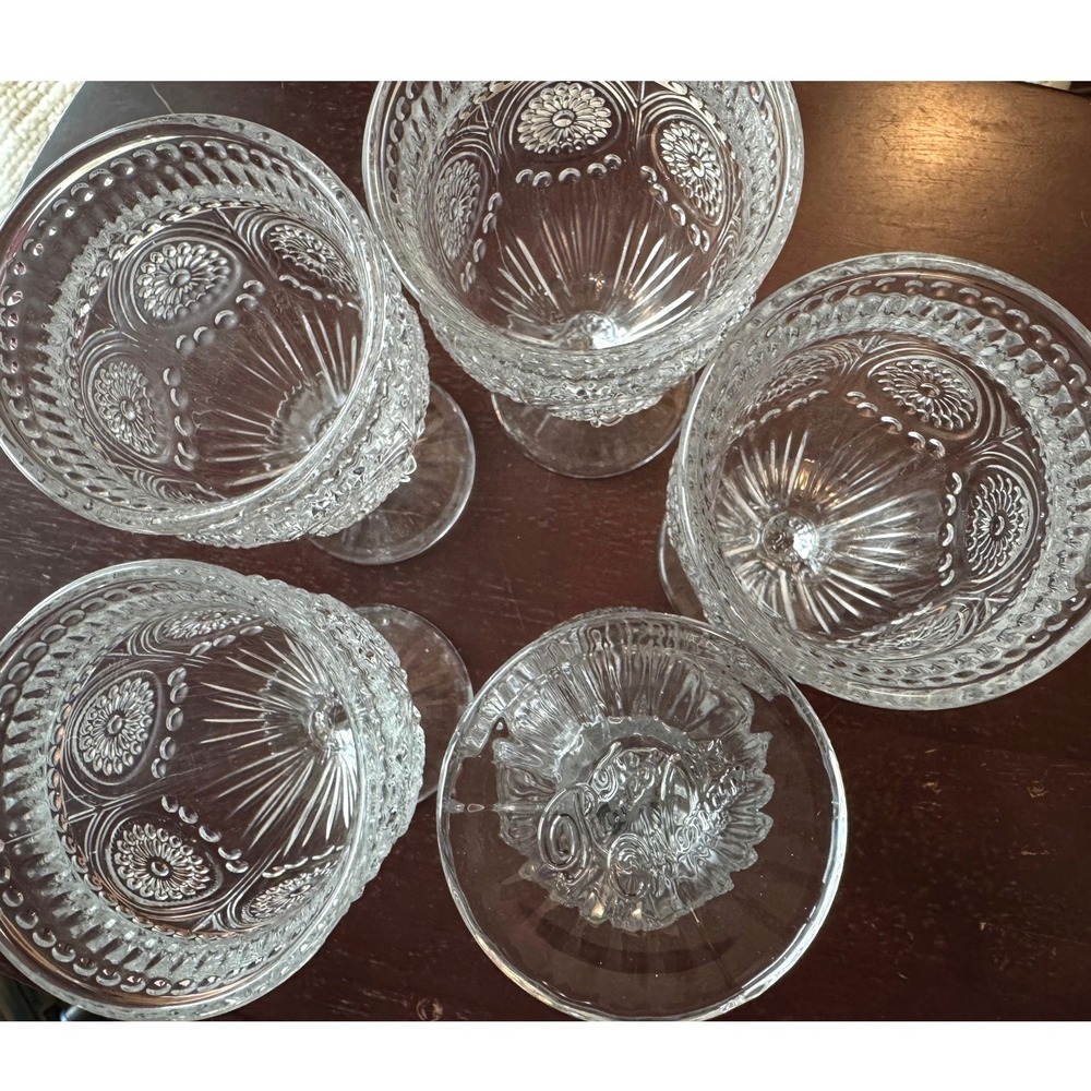Pioneer Woman Adeline Goblets Set Of 5 Clear 12 Oz Embossed Floral Pressed Glass - Picture 2 of 7